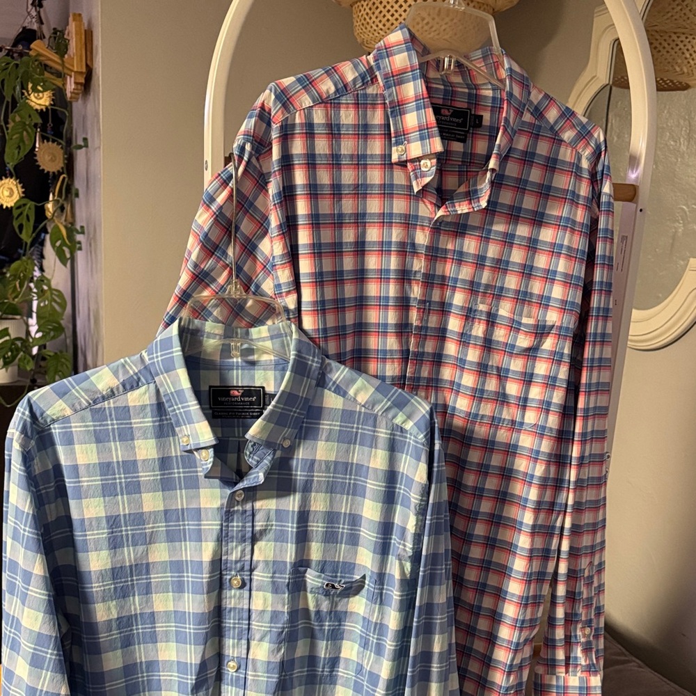 Vineyard Vines Blue and Red Plaid Button-Down Shirts